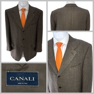 Canali Bespoke Blazer 47R Brown Check Wool 3-Button Ventless Italy YGI W5-54
